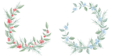 Winter wreath of plants. Red berries, mistletoe. Forest motifs. Christmas. Christmas wreath. Winter holidays, traditions. Christmas tree branch. New year. Plant wreath.