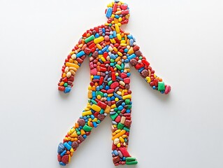 Human silhouette filled with various processed foods showcasing health concerns and dietary choices