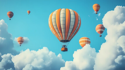 Fototapeta premium Hot air balloon in the sky. Floating Hot Airships. Illustration