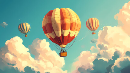 Fototapeta premium Hot air balloon in the sky. Floating Hot Airships. Illustration