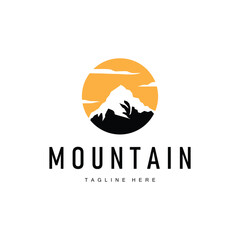 Obraz premium Mountain Logo, Mountain Adventure with Silhouette Model in Simple Modern Style Vector Design for Company and Product Brand