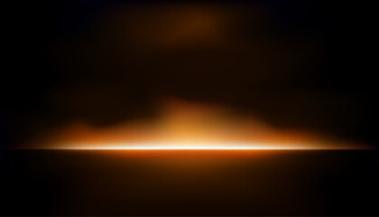 Orange neon light studio backdrop on black background smoke reflecting backlight on wall and floor, dark room excitement and heat, excitement of competition, future and modern technology.