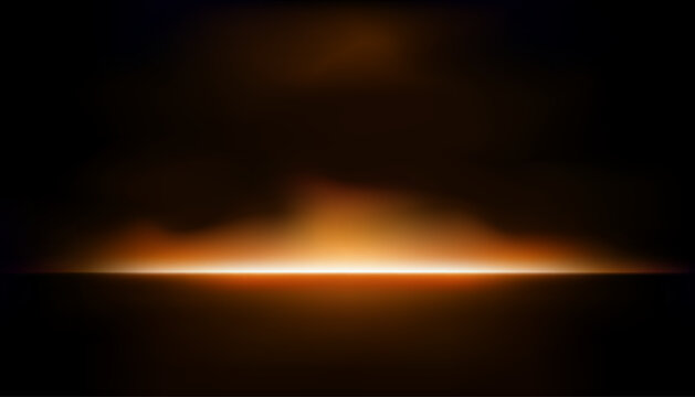 Orange neon light studio backdrop on black background smoke reflecting backlight on wall and floor, dark room excitement and heat, excitement of competition, future and modern technology.