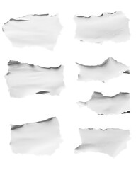 set of a pieces of torn white paper solid isolated on a transparent background, PNG file