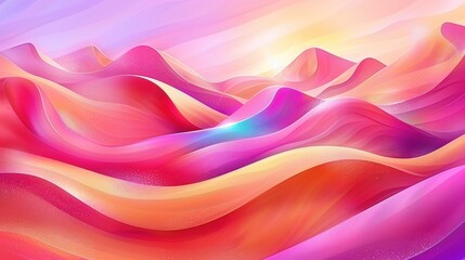 A vibrant, abstract landscape featuring rolling hills in pink, orange, and purple hues, evoking a dreamy, serene atmosphere.