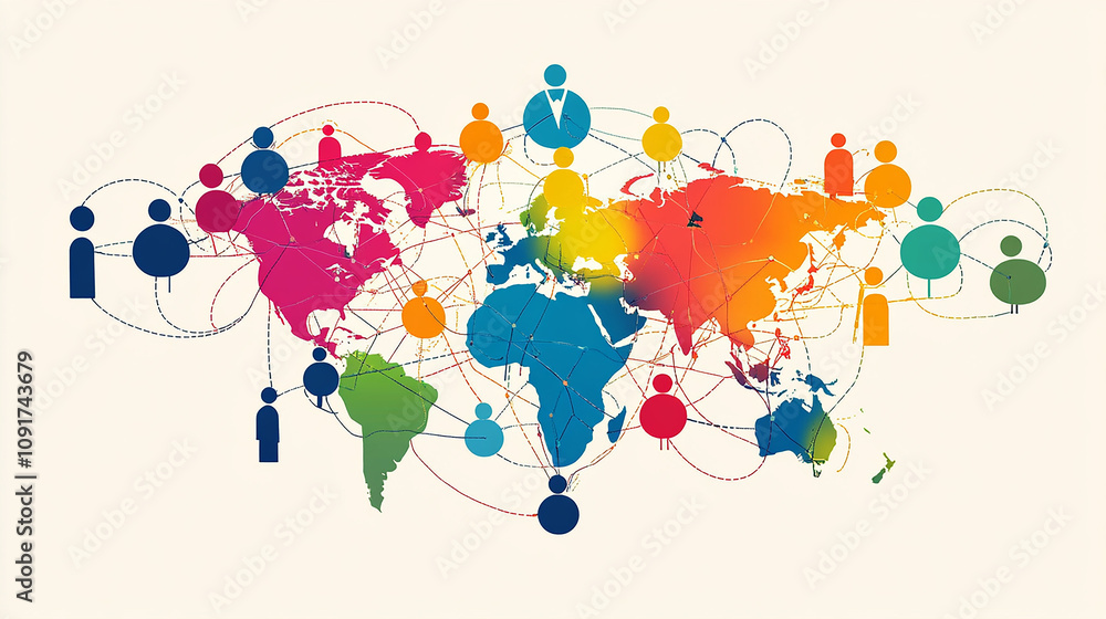 Aufkleber business online communication and abstract social network connection concept. global network connect