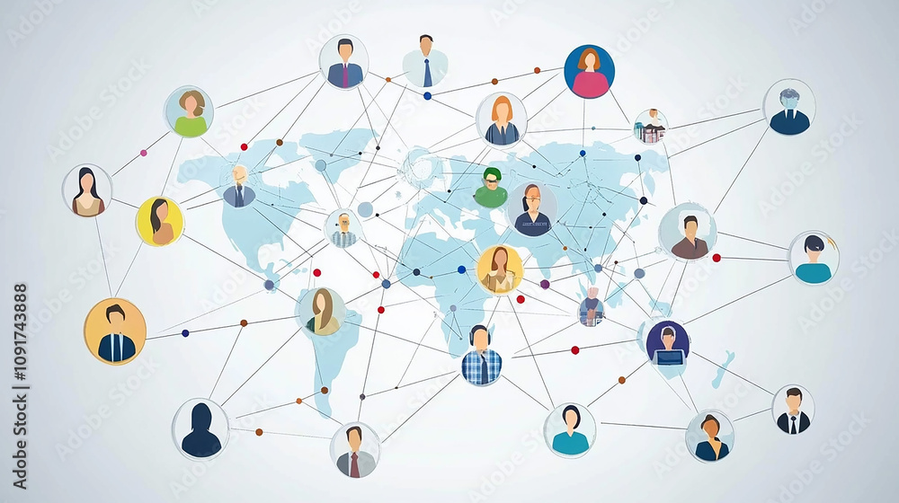 Aufkleber business online communication and abstract social network connection concept. global network connect