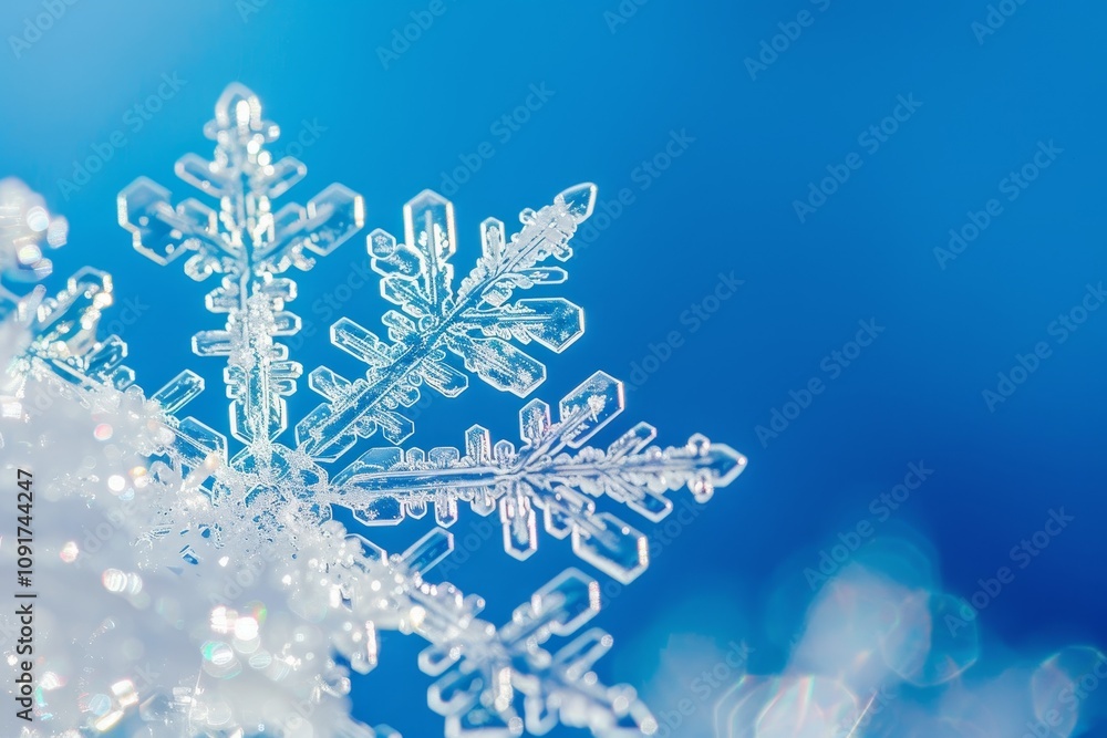 Poster a magnificent snowflake showcases its intricate patterns while resting on a soft surface, illuminate