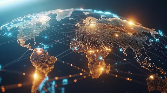 Global network connection. Big data analytics and business concept, world map point and line composition concept of global business, digital connection technology, e-commerce, social network