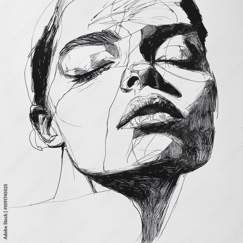 Poster Portrait captures a face with intense emotion, using bold lines and shadows to emphasize the subject's feelings and expressions. Generative AI