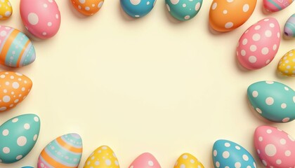 Obraz premium Colorful Easter eggs arranged in a circle on soft background for Easter card design