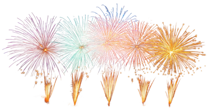 Fireworks isolated on a transparent background, PNG file