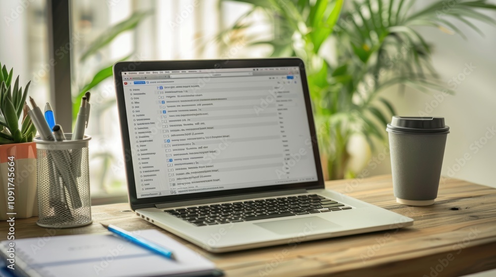 Aufkleber organized workspace for efficient email management and productivity