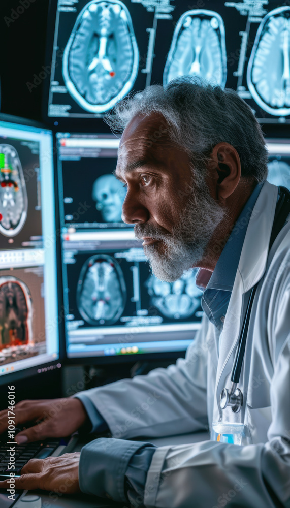 Poster radiologist utilizing ai software for enhanced x-ray analysis in modern healthcare
