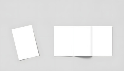 Fototapeta premium Blank brochures on grey background, top view. Mockup for design isolated with white highlights, png