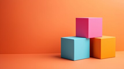 Obraz premium Stacked colorful blocks against an orange background