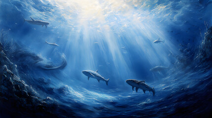 Lanternfish Illuminating the Deep Blue Ocean with Mysterious Shadows