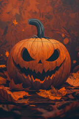 Obraz premium Halloween Pumpkin with glowing eyes on dark background