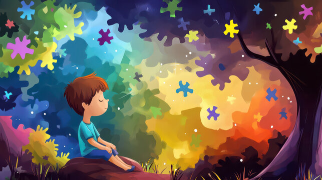 Celebrating world autism awareness day with colorful puzzle piece art for inclusion and education. World ADHD Awareness Day. Mental health concept. Attention deficit hyperactivity disorder. Copy space