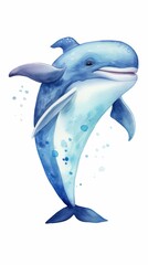 Fototapeta premium Hand Drawn Watercolor Cute Whale Illustration on White Background for Children's Book or Nursery Decoration Generative AI