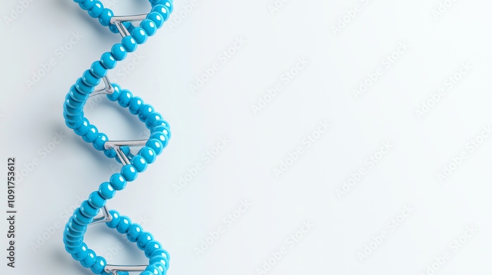 Poster a three-dimensional rendering of a dna double helix featuring spheres on a white background, providi