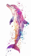 Obraz premium Whimsical Watercolor Dolphin on White Background for Design and Print Generative AI