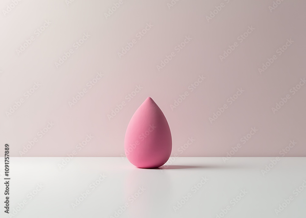 Poster A makeup sponge sits alone on a clean white surface in front of a mysterious generative AI creation process.