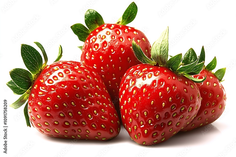 Poster juicy ripe strawberries with vibrant red color isolated on white background : generative ai