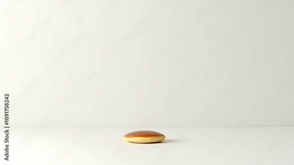 Poster A single pancake sits alone on a clean white surface in front of a generative AI image generation process.
