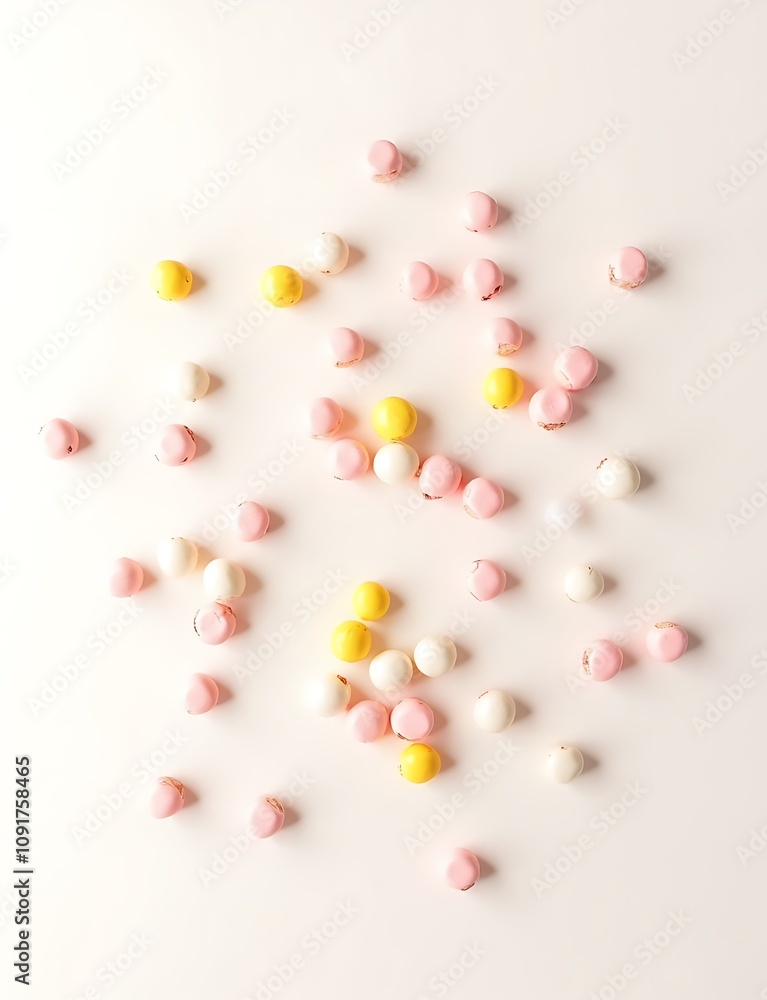 Poster A variety of colorful candies are scattered across a clean white background created using generative artificial intelligence.