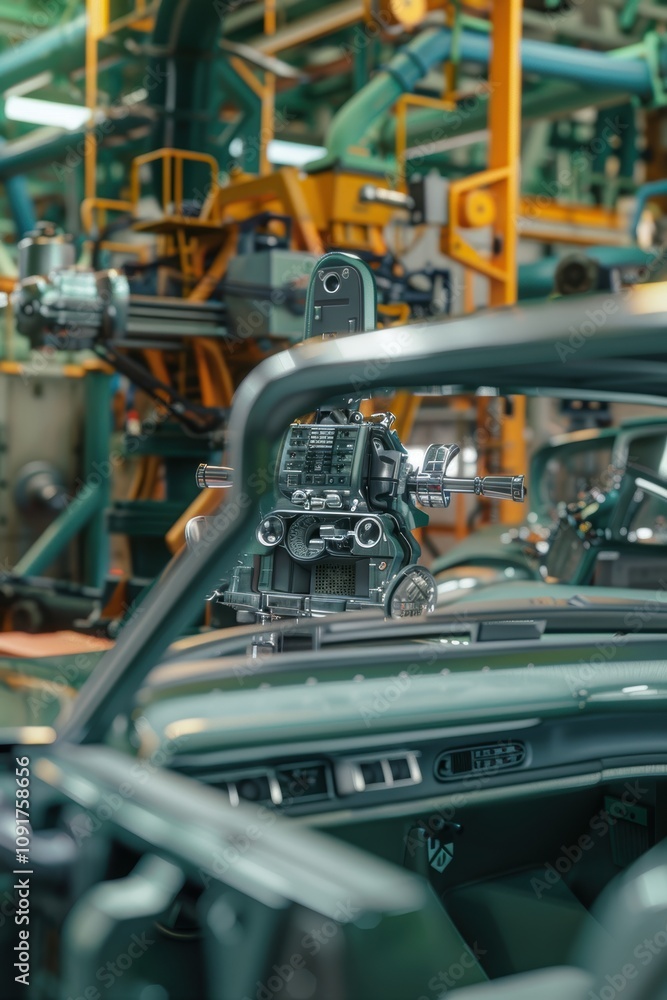 Aufkleber modern automobile assembly line focusing on seat and dashboard installation for efficient production