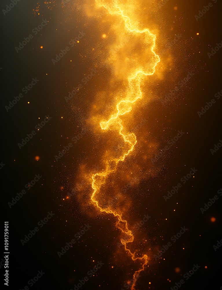 Poster Golden light effects swirl on a dark canvas created by generative artificial intelligence algorithms blending color and texture.
