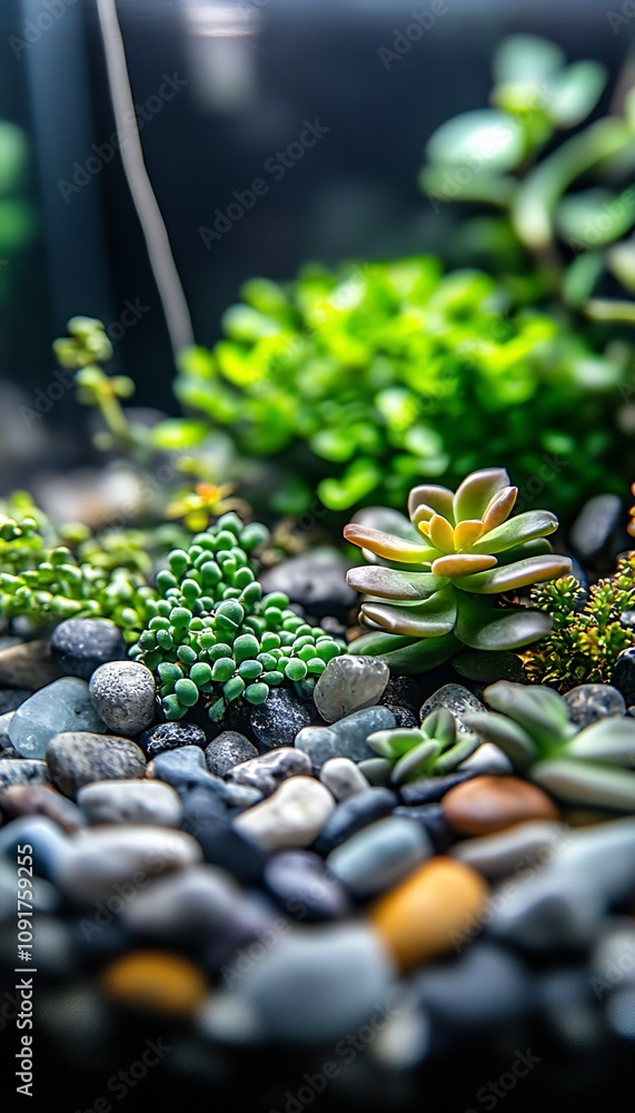 Poster Diverse Array of Rocks and Succulents in a Natural Garden Setting for EcoFriendly Landscaping : Generative AI