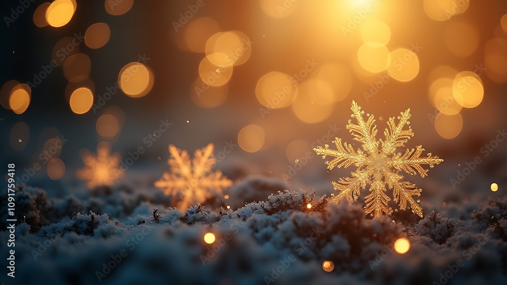 Leinwandbilder snowflakes with golden bokeh effect on a christmas background are used in generative ai to create fe