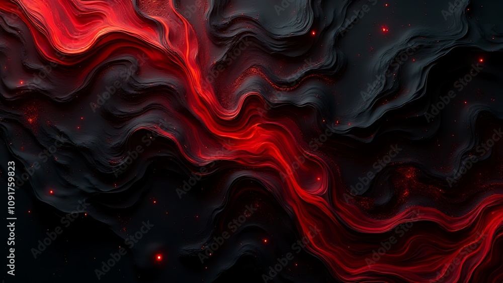 Poster A black and red abstract design is created by generative AI algorithms that produce unique and complex visual patterns.