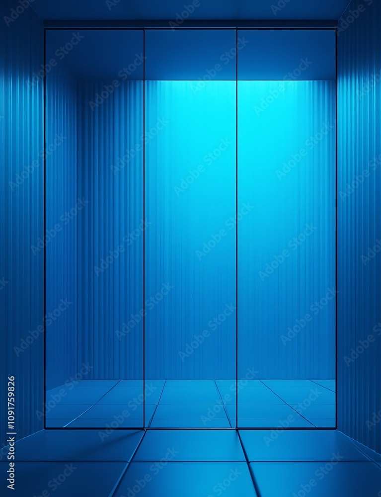 Poster a blue glass wall with textured light lines makes an ideal modern background for business or tech we