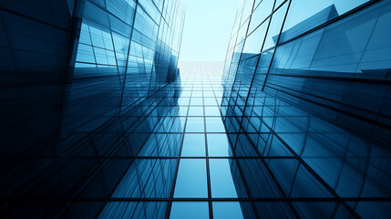 Architecture details Glass wall Modern building exterior Abstract futuristic background. Urban design concept, bottom view of skyscraper in business district glass window, downtown area.
