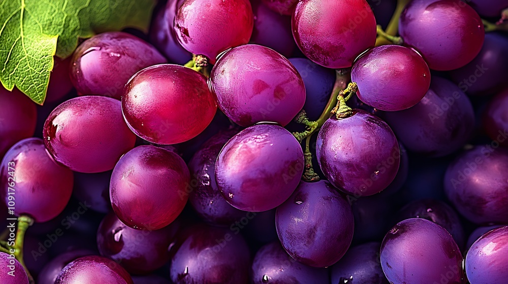 Poster close-up shot of plump purple grapes capturing texture and freshness on vine : generative ai