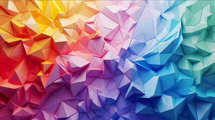 a 3d abstract print with polygonal shapes in rainbow colours