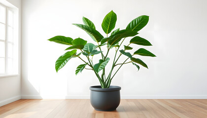 Fototapeta premium Rubber fig plant in an empty room isolated with white highlights, png