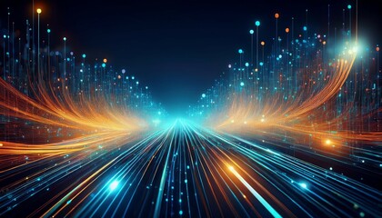 abstract tech background with illuminated fiber optic connections quantum computing network system and electronic global intelligence