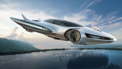 Fototapeta premium 하늘을 나는 미래형 자동차의 외형