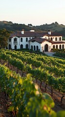 Vineyard and elegant estate home. AI.