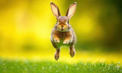 Fototapeta premium A bunny mid-leap. AI.