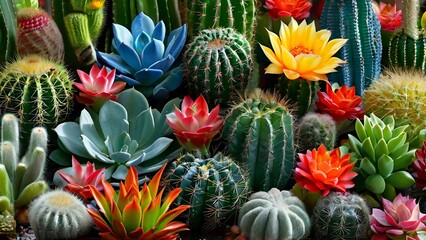 Fototapeta premium Vibrant Group of Colorful Cacti . 