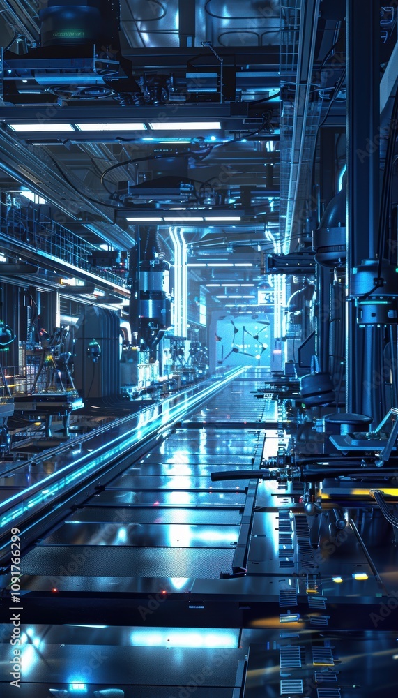 Aufkleber futuristic drone production facility with advanced robotics and high-tech assembly line