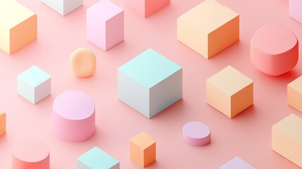 Obraz premium Colorful 3D Geometric Shapes on Pastel Pink Background Minimalist Design : Generative AI