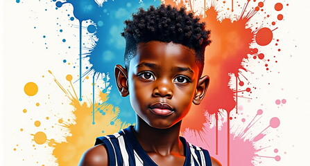Child portrait with colorful paint splash background