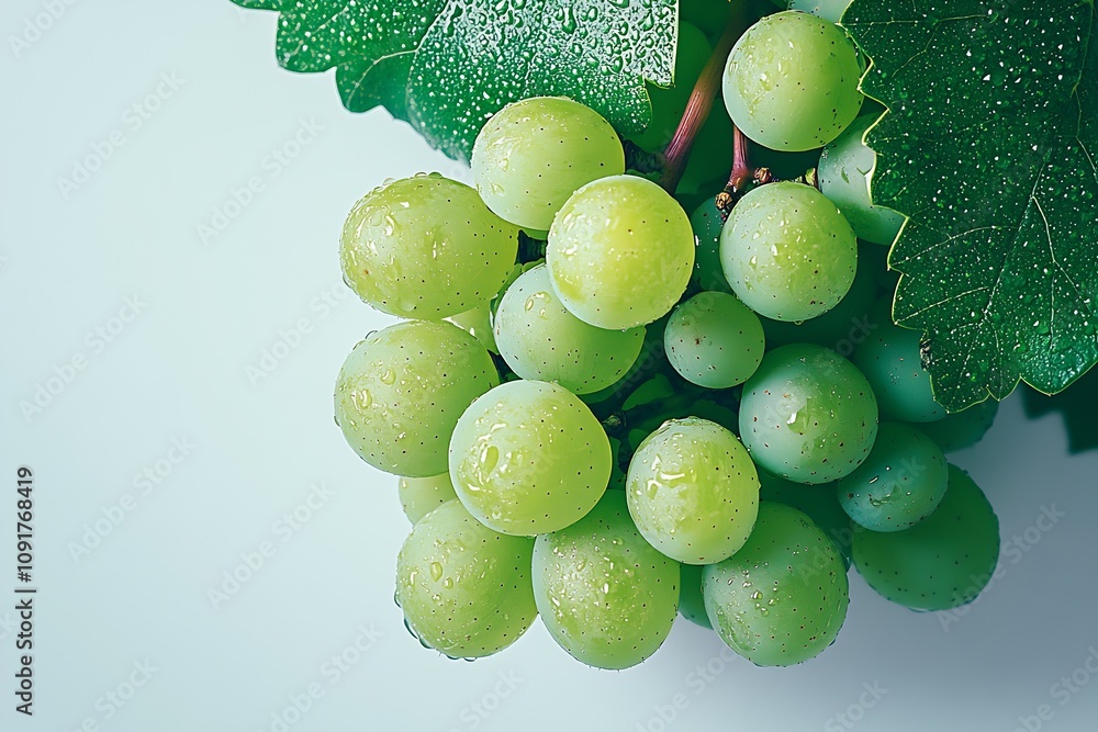 Aufkleber lush green grapes with dew on leaves reflecting fresh harvest vibes : generative ai