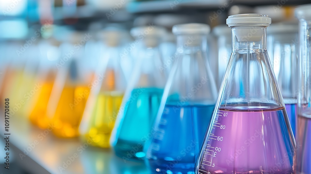 Poster vibrant chemicals in laboratory flask for scientific experiments and research : generative ai